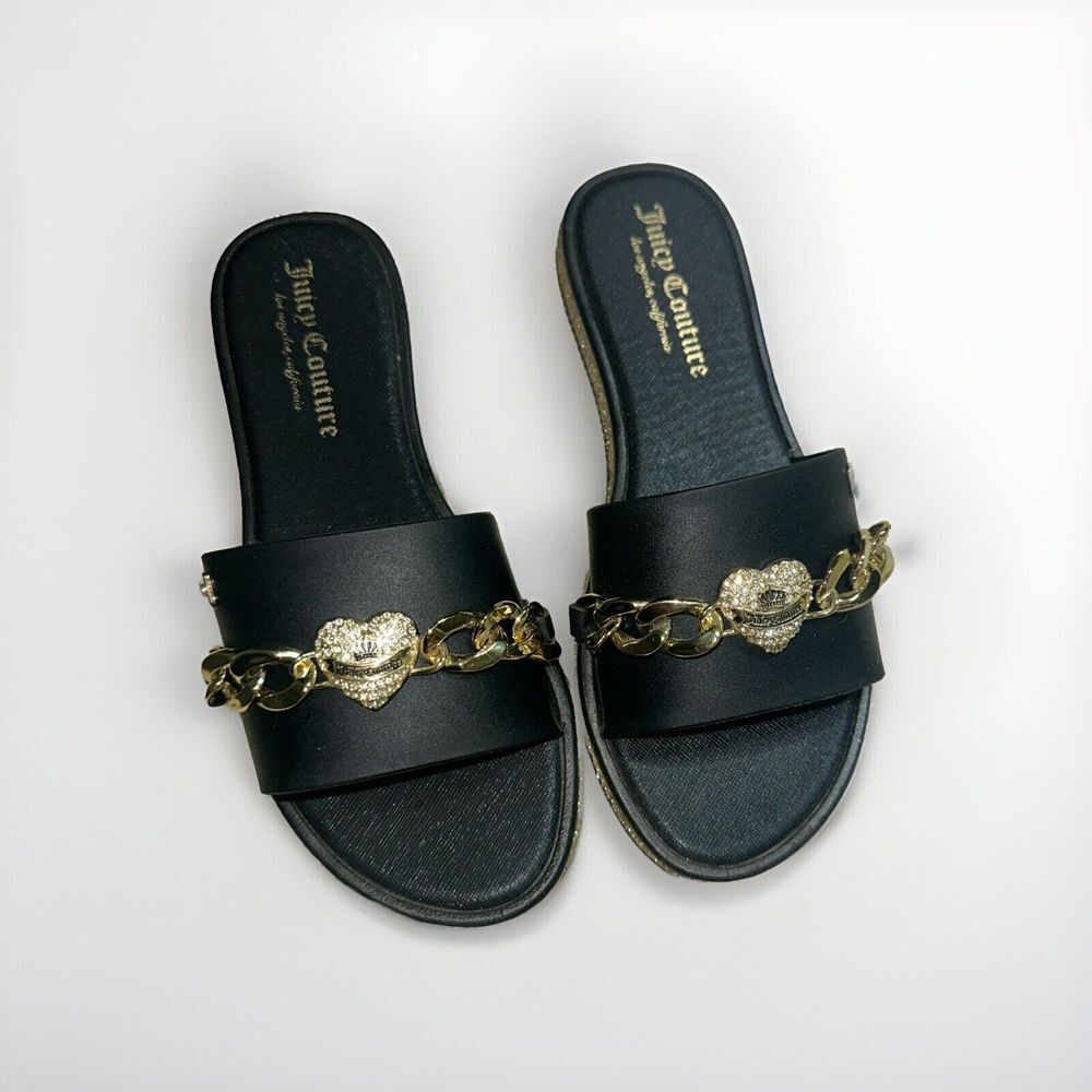 Juicy Couture Yizzy Slide Sandals Flip Flop Black/Gold Size Women 6 M - RARE!!!